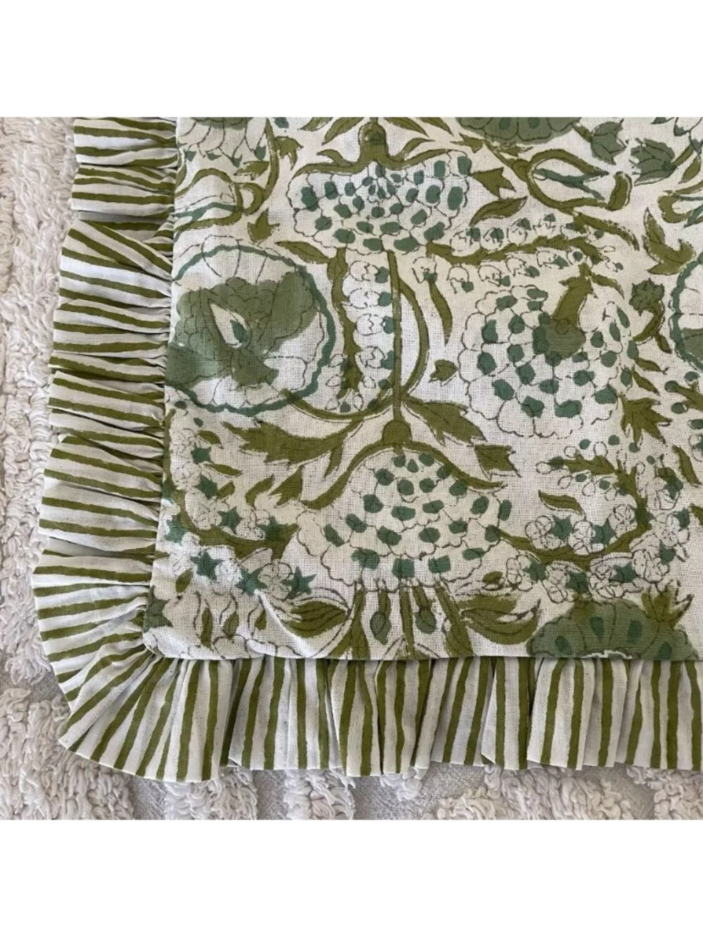 Cpc Cotton Print Club Pillow Sham Green / White Hand Block Print 100% Cotton